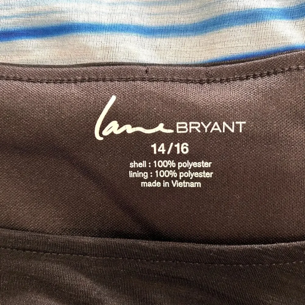 Lane Bryant Black Blue Striped Sleeveless Top Cut Out Design Ruched Sides - Picture 8 of 9